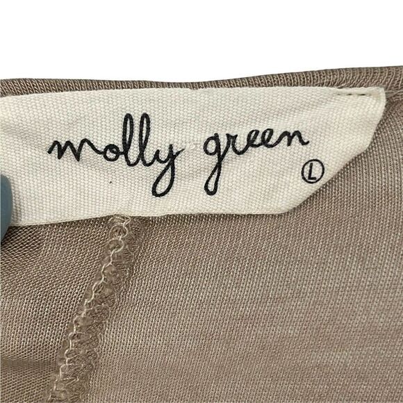Molly Green Top Brown Criss Cross V Neck Draped 3/4 Sleeve Jersey Stretch Knit L - Picture 7 of 8